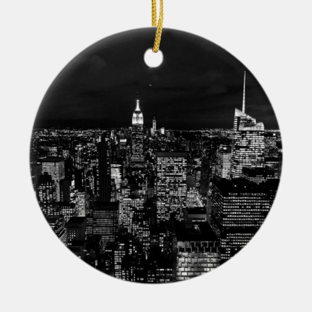 New York City Night Skyline Julgransprydnad Keramik (Framsidan)