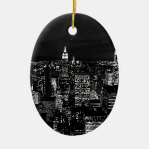 New York City Night Skyline Julgransprydnad Keramik