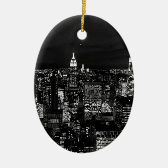 New York City Night Skyline Julgransprydnad Keramik (Framsidan)