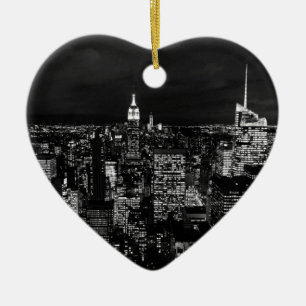 New York City Night Skyline Julgransprydnad Keramik