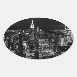 New York City Night Skyline Ovalt Klistermärke