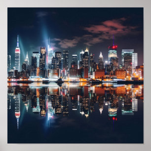 New York City Night Skyline Poster