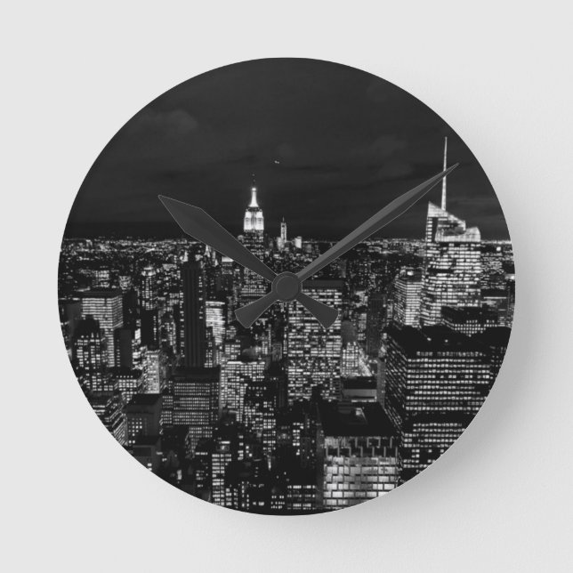 New York City Night Skyline Rund Klocka (Framsida)