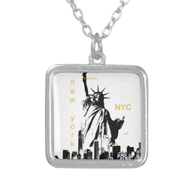 New York City Ny Nyc Frihetsgudinnan Silverpläterat Halsband (Framsidan)