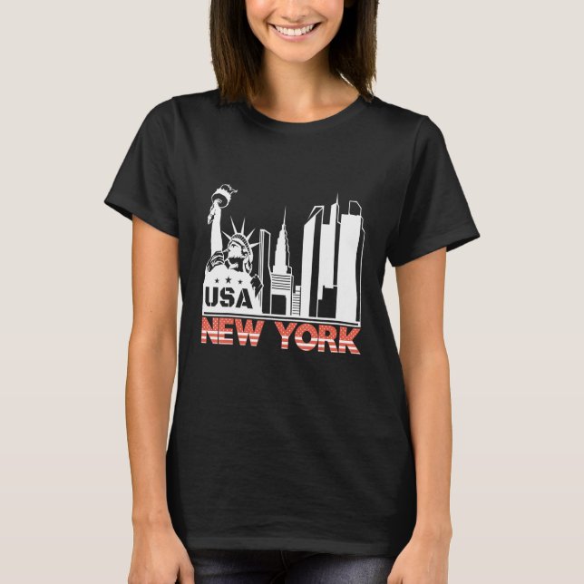 New York City Ny Skyline Frihetsgudinnan Buildin T Shirt (Framsida)