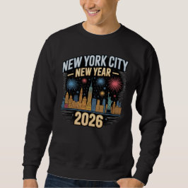 New York City Nyår 2026 Fyrverkerier Siluett Lång Ärmad Tröja