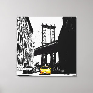 New York City Nyc Brooklyn Bridge Gult Taxi Canvastryck