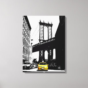 New York City Nyc Brooklyn Bridge Gult Taxi Canvastryck