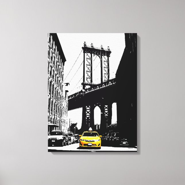 New York City Nyc Brooklyn Bridge Gult Taxi Canvastryck (Framsida)