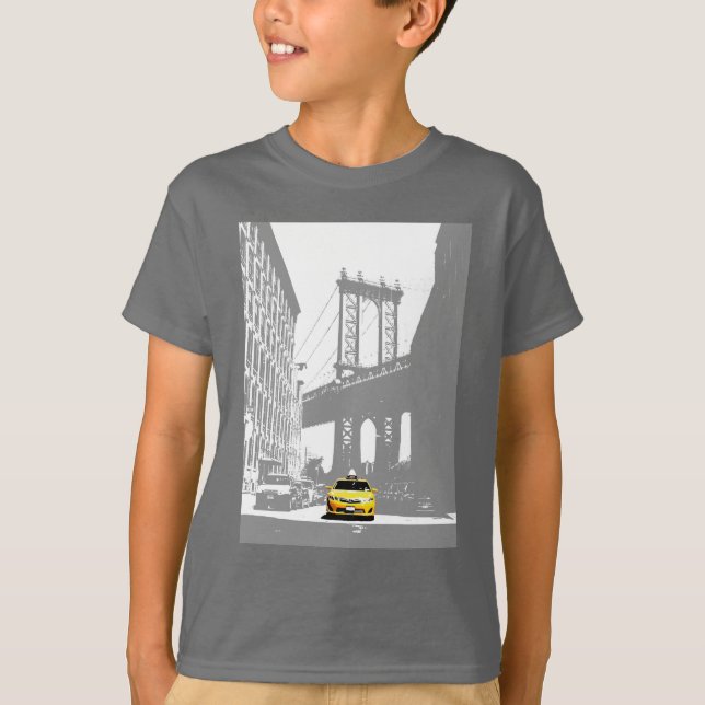 New York City Nyc Brooklyn Gult Taxi Kids Boys T Shirt (Framsida)