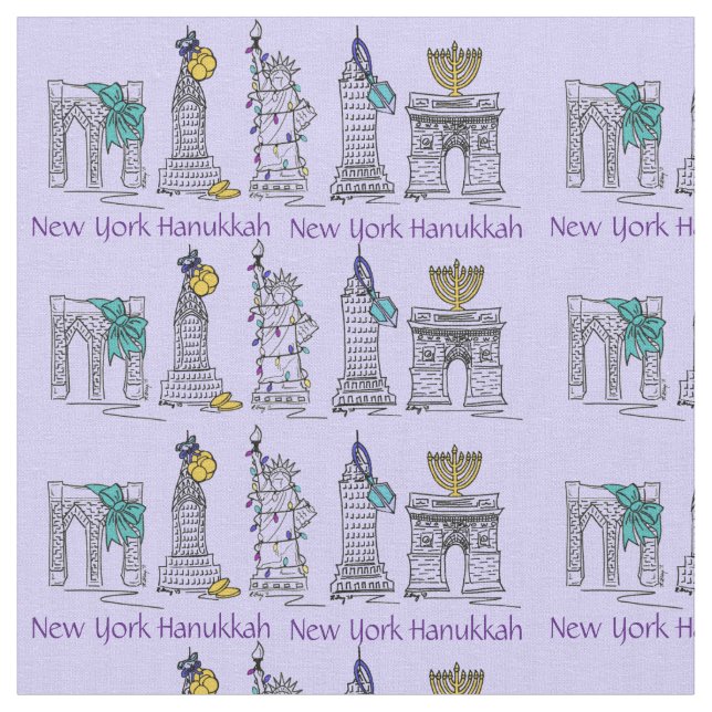 New York City NYC Chanukah Hanukkah Fabric Tyg (Närbild)