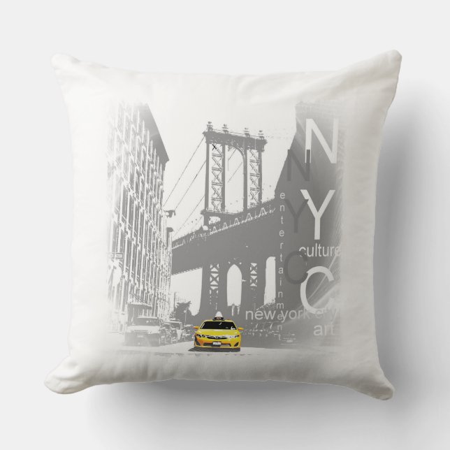 New York City Nyc Gult Taxi Brooklyn Bridge Kudde (Framsida)