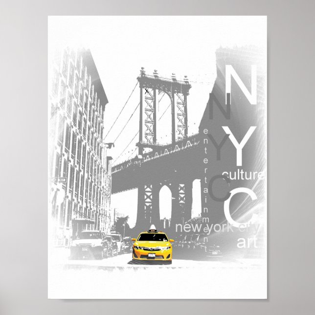 New York City Nyc Gult Taxi Brooklyn Bridge Poster (Framsidan)