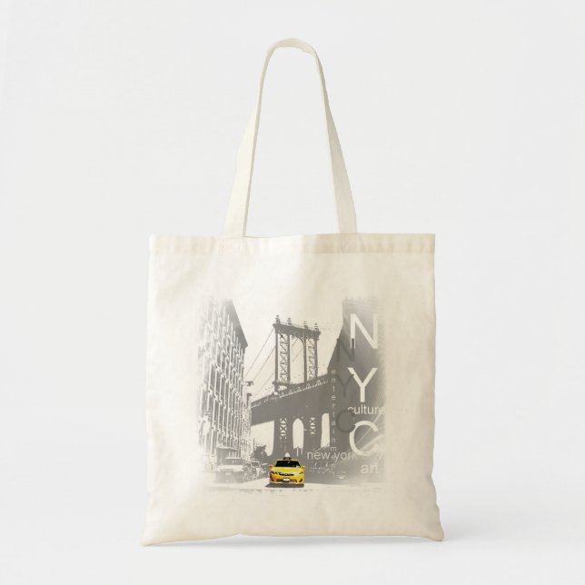 New York City Nyc Gult Taxi Brooklyn Bridge Tygkasse (Framsidan)