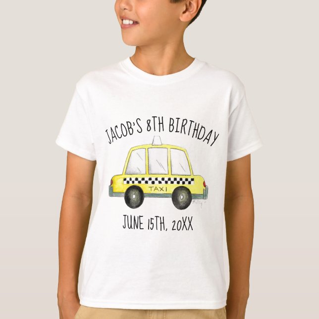 New York City NYC Gult Taxi Cab Födelsedagsfest T Shirt (Framsida)