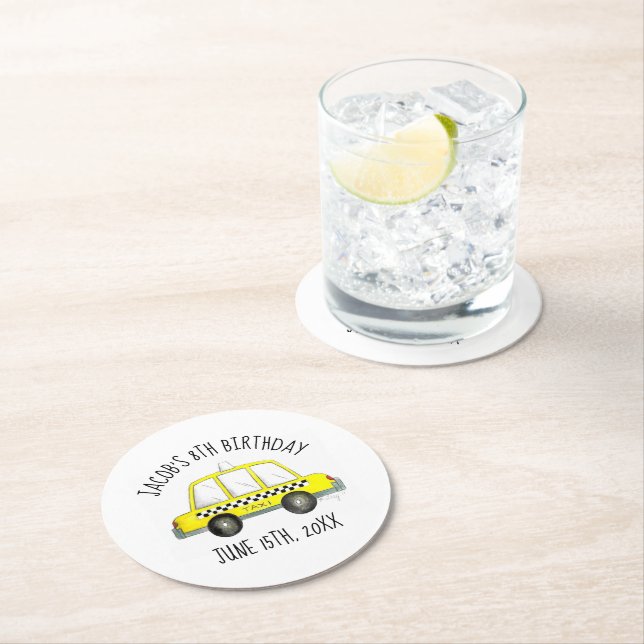 New York City NYC Gult Taxi Cab Födelsedagsfest Underlägg Papper Rund (Insitu)