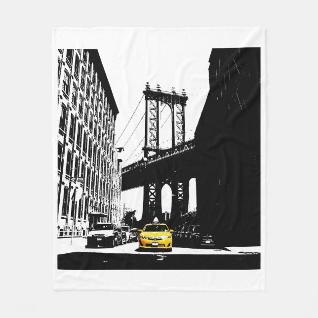 New York City Nyc Gult Taxi Pop Art Fleecefilt (Framsidan)