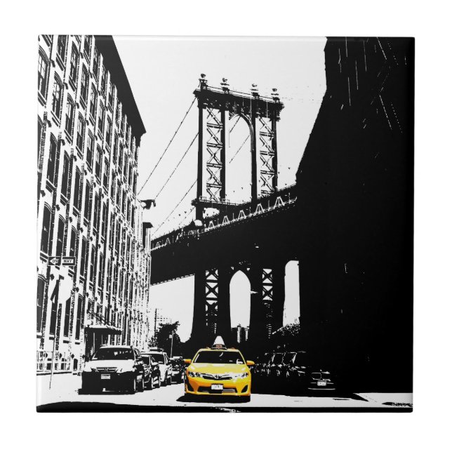 New York City Nyc Gult Taxi Pop Art Kakelplatta (Framsidan)