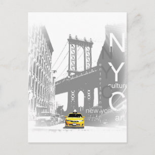 New York City Nyc Gult Taxi Pop Art Vykort