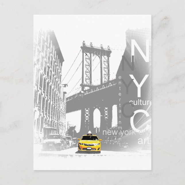 New York City Nyc Gult Taxi Pop Art Vykort (Framsida)