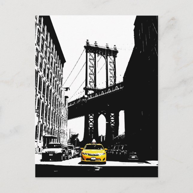 New York City Nyc Gult Taxi Pop Art Vykort (Framsida)