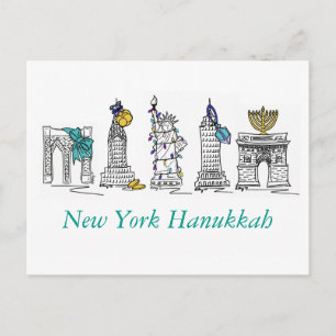 New York City NYC Hanukkah Chanukah Jewish Helgdag Helg Vykort