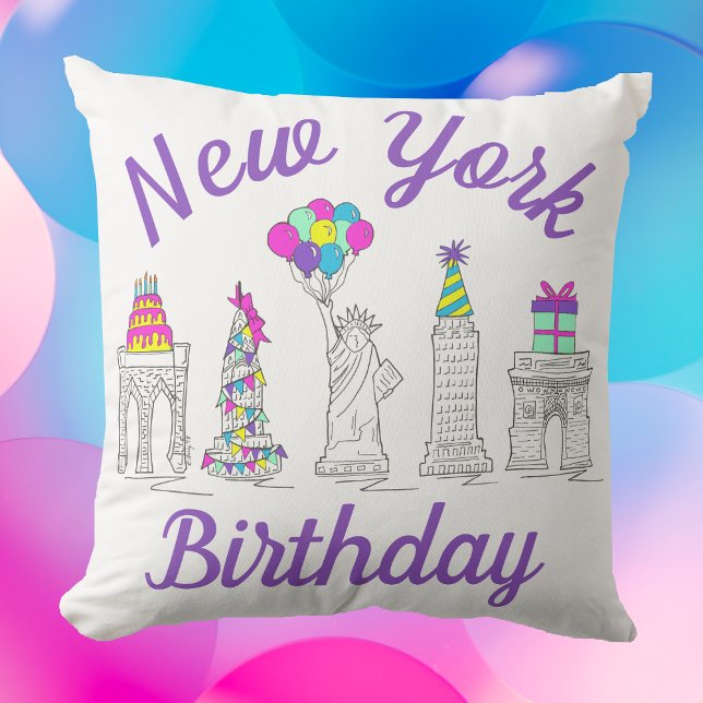 New York City NYC Landmarks Födelsedagsfest Kudde (New York Birthday Pillow)