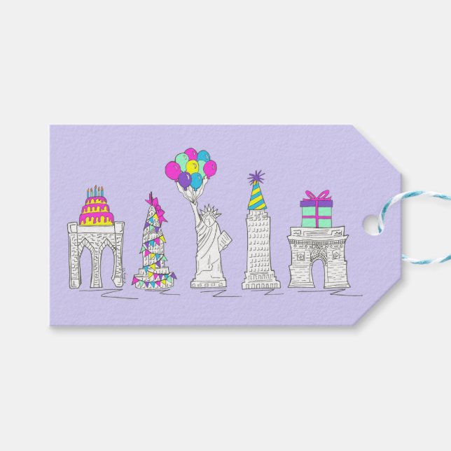 New York City NYC Landmarks Födelsedagsfest Presentetikett (Framsidan (Horisontell))