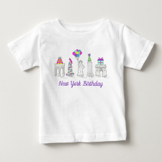 New York City NYC Landmarks Födelsedagsfest T Shirt (Framsida)