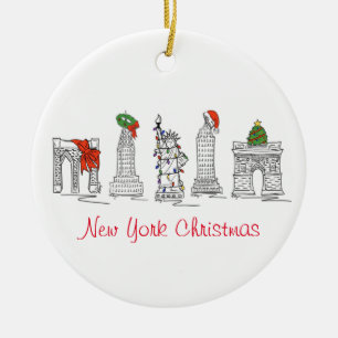 New York City NYC Landmarks Helgdag Julgransprydnad Keramik
