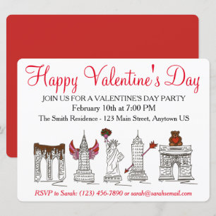 New York City NYC Landmarks Valentine Day Inbjudningar