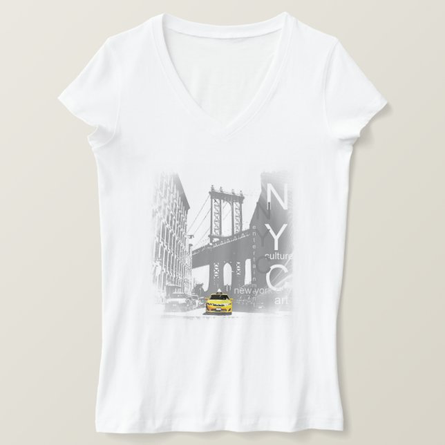New York City Nyc Living Gult Taxi Pop Art T Shirt (Design framsida)