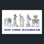 New York City NYC Lycklig Hanukkah Chanukah Helgda Rektangulärt Klistermärke<br><div class="desc">En originalillustration av New York City-markeringar "klädd" för julhelgen med penna och bläck. Perfekt för Hanukkah! Denna illustration av Chanukah finns också på andra produkter. Ser du inte vad du är tittar för? Behöver du hjälp med anpassning? Kontakta Rebecca för att få något designat bara för dig.</div>