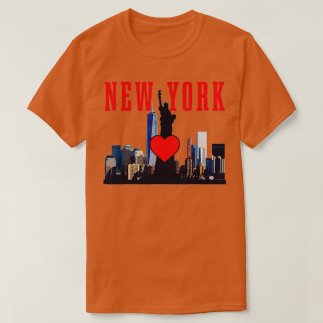 New York City NYC NY Skyline Frihetsgudinnan Hea T Shirt (Design framsida)