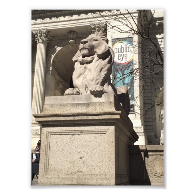 New York City NYC Public Bibliotek Lejon Statue Fototryck (Framsidan)