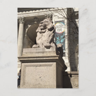 New York City NYC Public Bibliotek Lejon Statue Vykort