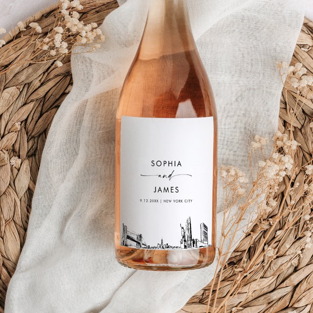 New York City NYC Skyline Vinflaska Etikett (Skapare uppladdad)