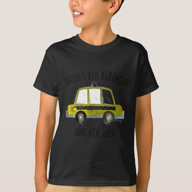 New York City Nyc Yellow Taxi Cab Birthday Party  T Shirt (Framsida)