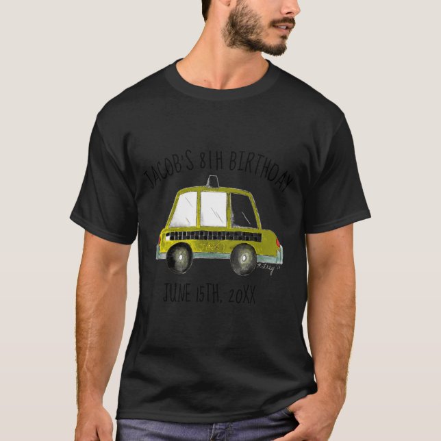 New York City Nyc Yellow Taxi Cab Birthday Party  T Shirt (Framsida)