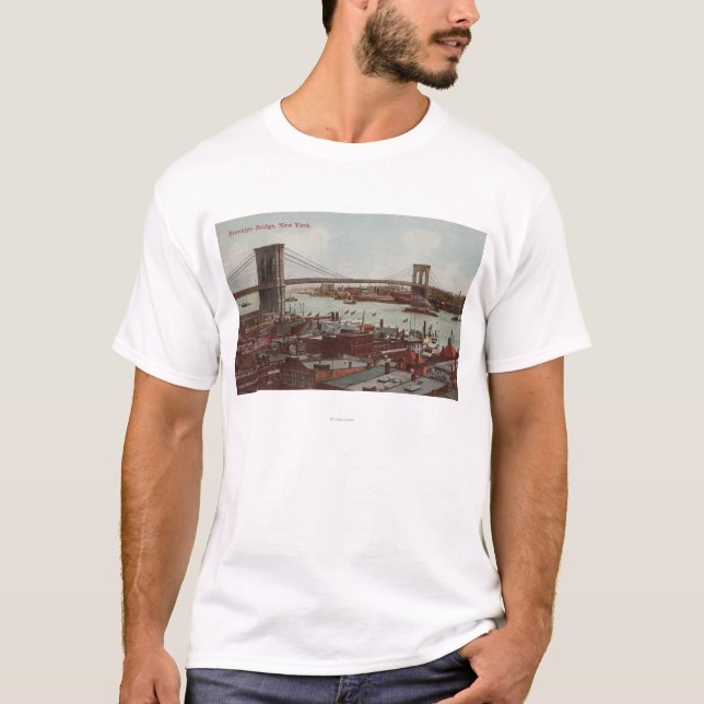 New York City NYView av Brooklynen överbryggar T Shirt (Framsida)