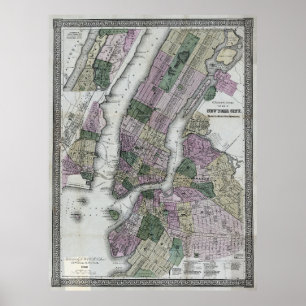 New York City (och Environs) Karta 1866 Poster