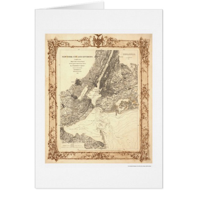 New York City och omnejdkarta vid Lindenkohl 1860 Hälsningskort (Framsidan)