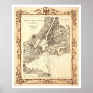 New York City och omnejdkarta vid Lindenkohl 1860 Poster