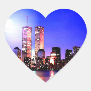 New York City på Night Heart Sticker Hjärtformat Klistermärke