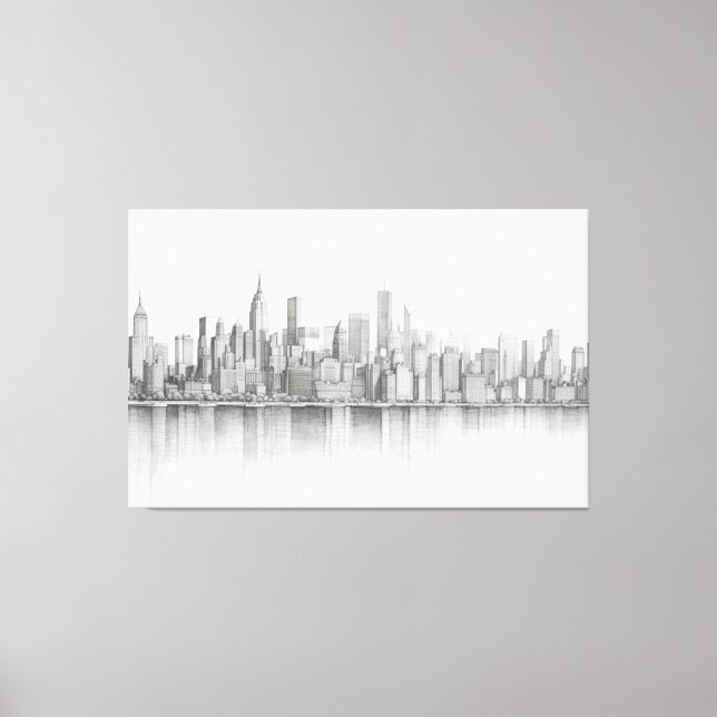 New York City, Pencil Sketch Stil Canvastryck (Framsida)