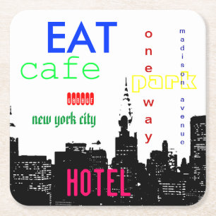 New York City Pop Art Underlägg Papper Kvadrat