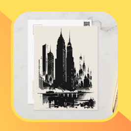 New York City Postcard Art Stil Vintage Byggnad Vykort