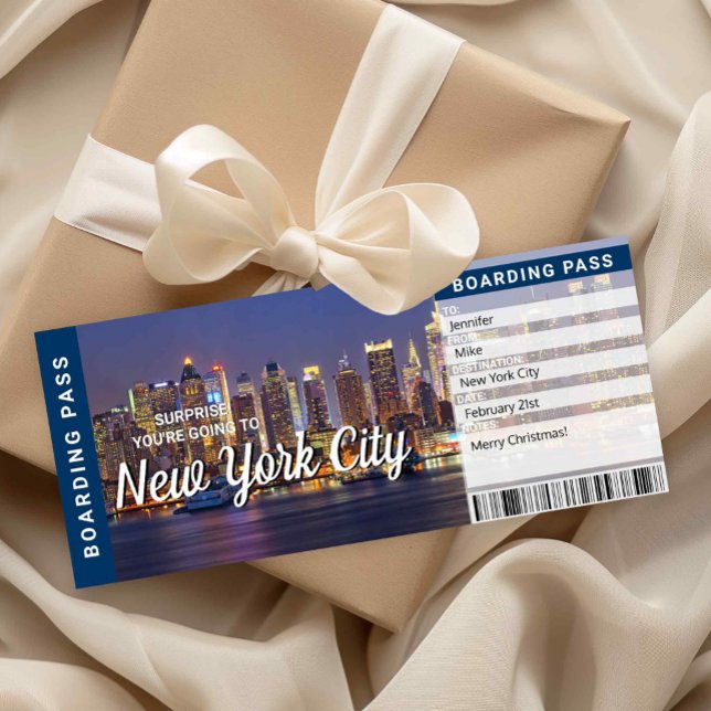 New York City-resa Överraskningskort Boardingpass- Inbjudningar (New York City Trip Surprise Boarding Pass)