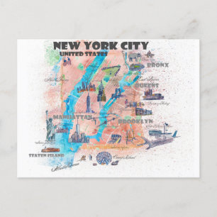 New York City reseplan med gatukarta  Vykort