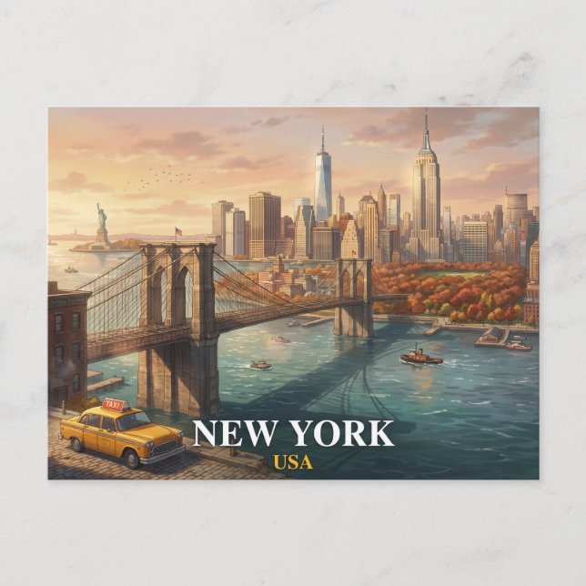 New York City Reseskort | Brooklyn Bridge  Vykort (Framsida)